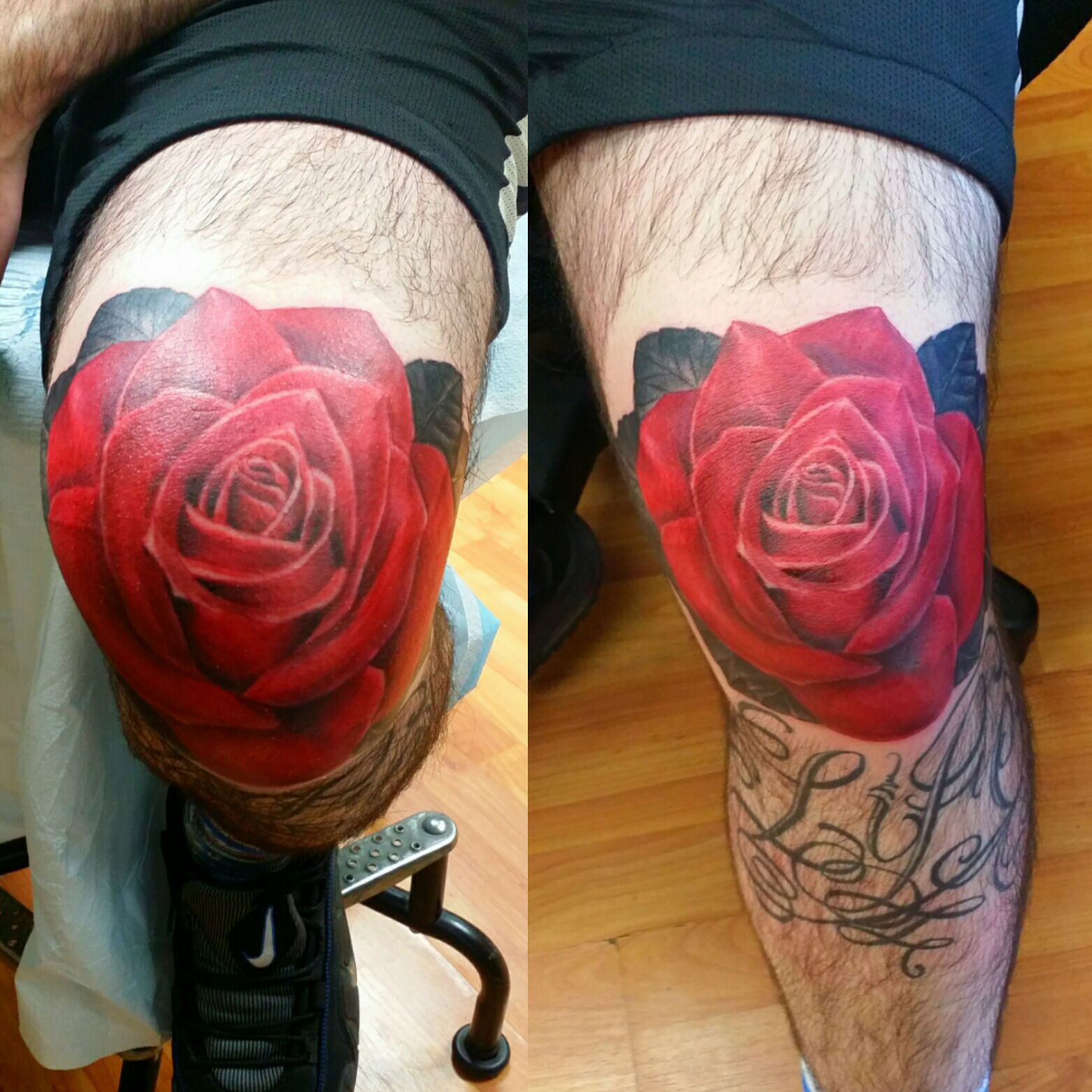 White rose tattoo above the knee  Tattoogridnet